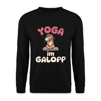 Yoga im Galopp - Pferde Yoga - Unisex Pullover - Schwarz - Vorne - Alina (178cm) & Michal (187cm)
