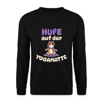 Hufe auf der Yoga Matte - Pferde Yoga - Unisex Pullover - Schwarz - Vorne - Alina (178cm) & Michal (187cm)