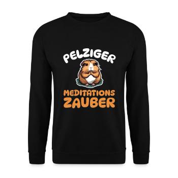 Pelziger Meditationszauber - Meerschweinchen - Unisex Pullover - Schwarz - Vorne - Alina (178cm) & Michal (187cm)