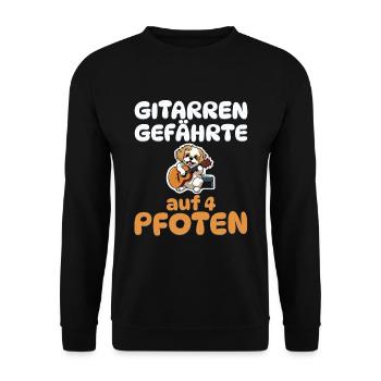 Gitarrengefährte auf 4 Pfoten - Hunde Gitarre - Unisex Pullover - Schwarz - Vorne - Alina (178cm) & Michal (187cm)