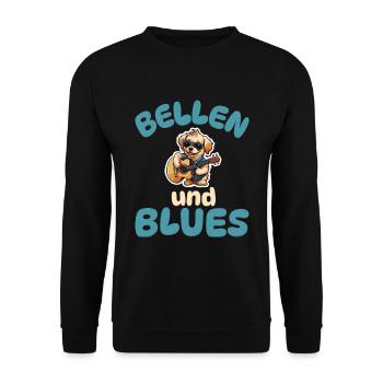 Bellen und Blues - Hunde Gitarre - Unisex Pullover - Schwarz - Vorne - Alina (178cm) & Michal (187cm)