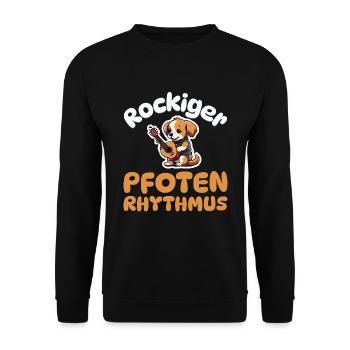 Rockiger Pfotenrhythmus - Hunde Gitarre - Unisex Pullover - Schwarz - Vorne - Alina (178cm) & Michal (187cm)