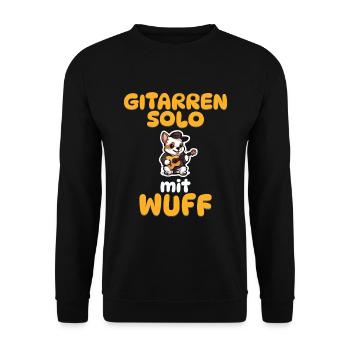Gitarrensolo mit Wuff - Hunde Gitarre - Unisex Pullover - Schwarz - Vorne - Alina (178cm) & Michal (187cm)