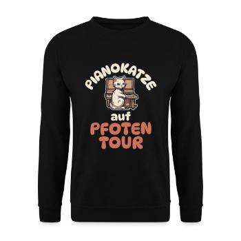 Pianokatze auf Pfotentour - Katzen Klavier - Unisex Pullover - Schwarz - Vorne - Alina (178cm) & Michal (187cm)