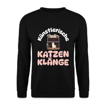 Künstlerische Katzen Klänge - Katzen Klavier - Unisex Pullover - Schwarz - Vorne - Alina (178cm) & Michal (187cm)