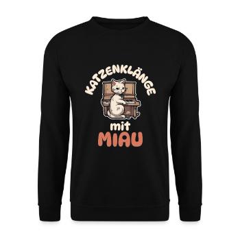 Katzenklänge mit Miau - Katze Klavier - Unisex Pullover - Schwarz - Vorne - Alina (178cm) & Michal (187cm)