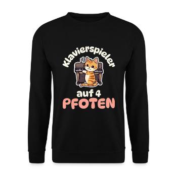 Klavierspieler auf 4 Pfoten - Katzen Klavier - Unisex Pullover - Schwarz - Vorne - Alina (178cm) & Michal (187cm)