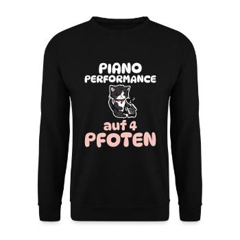 Piano-Performance auf 4 Pfoten - Katzen Klavier - Unisex Pullover - Schwarz - Vorne - Alina (178cm) & Michal (187cm)