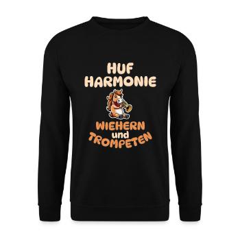 Huf Harmonie - Wiehern und Trompeten - Pferde - Unisex Pullover - Schwarz - Vorne - Alina (178cm) & Michal (187cm)