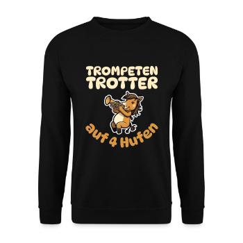Trompetentrotter auf 4 Hufen - Pferd Trompete - Unisex Pullover - Schwarz - Vorne - Alina (178cm) & Michal (187cm)