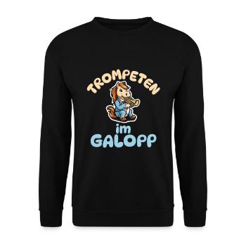 Trompeten im Galopp - Trompete Pferde - Unisex Pullover - Schwarz - Vorne - Alina (178cm) & Michal (187cm)