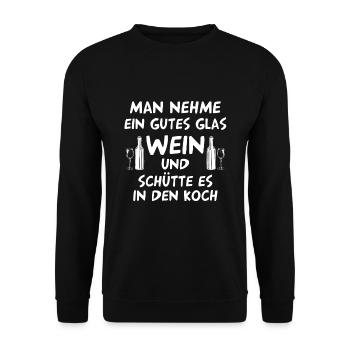 Wein Spruch – Gutes Glas für den Koch - Unisex Pullover - Schwarz - Vorne - Alina (178cm) & Michal (187cm)