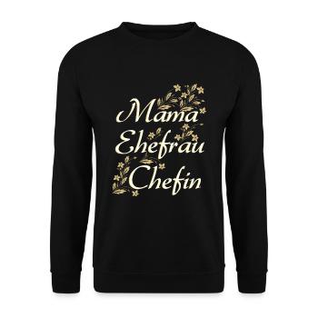 MAMA EHEFRAU CHEFIN - Geschenk Ehefrau - Unisex Pullover - Schwarz - Vorne - Alina (178cm) & Michal (187cm)
