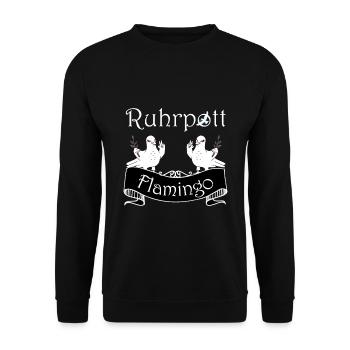 Flamingo Ruhrpott aus dem Ruhrgebiet 2 Tauben - Unisex Pullover - Schwarz - Vorne - Alina (178cm) & Michal (187cm)