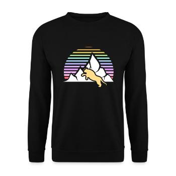 Mountain lion against retro background with mountain and sun - Unisex Sweatshirt - black - Front - Alina (178cm) & Michal (187cm)
