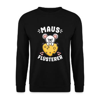 Mouse Whisperer - Mouse with a Heart of Cheese - Unisex Sweatshirt - black - Front - Alina (178cm) & Michal (187cm)