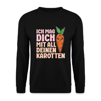 Ich mag dich mit all deinen Karotten - Unisex Pullover - Schwarz - Vorne - Alina (178cm) & Michal (187cm)