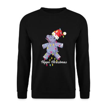 Noël Hippo - Flusspferd Weihnachten - Sweat-shirt Unisexe - noir - Devant - Alina (178cm) & Michal (187cm)