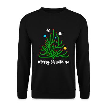 Frohe Weihnachten Koralle - Unisex Pullover - Schwarz - Vorne - Alina (178cm) & Michal (187cm)