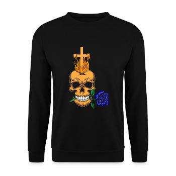 Esthétique gothique - Crâne avec rose bleue - Sweat-shirt Unisexe - noir - Devant - Alina (178cm) & Michal (187cm)