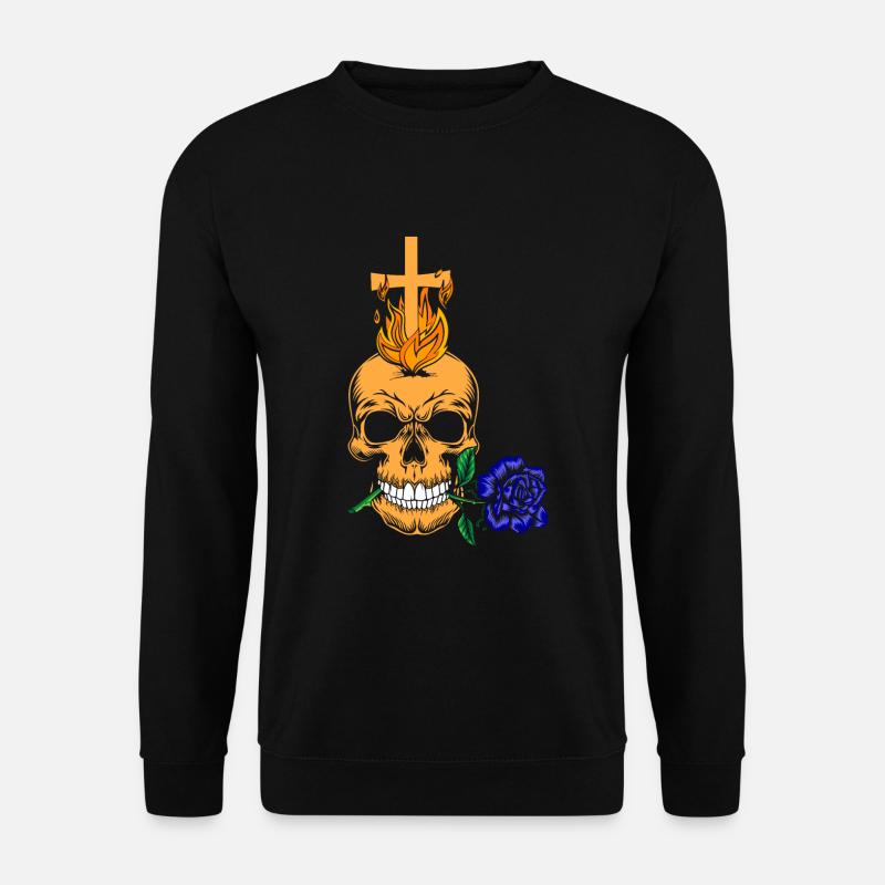 Gothic Asthetic - Totenkopf mit blauer Rose - Unisex Pullover - Schwarz