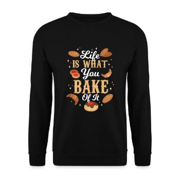 Life Is What You Bake Of It Design - Unisex Sweatshirt - black - Front - Alina (178cm) & Michal (187cm)