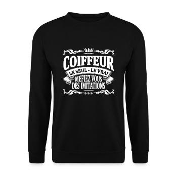 coiffeur le seul le vrai - Sweat-shirt Unisexe - noir - Devant - Alina (178cm) & Michal (187cm)