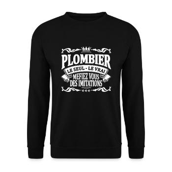 plombier le seul le vrai - Sweat-shirt Unisexe - noir - Devant - Alina (178cm) & Michal (187cm)