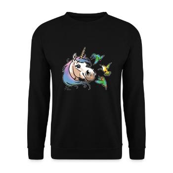 Einhorn und Kolibris (weisse Umrisse - Sweat-shirt Unisexe - noir - Devant - Alina (178cm) & Michal (187cm)