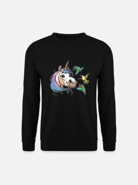 Einhorn und Kolibris (weisse Umrisse - Unisex Sweatshirt - black