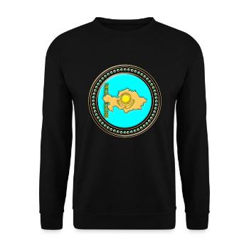 Kasachstan Flagge Landkarte - Unisex Pullover - Schwarz - Vorne - Alina (178cm) & Michal (187cm)