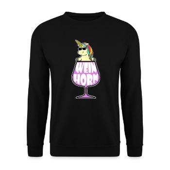 Weinhorn - Wein + Einhorn - Unisex Pullover - Schwarz - Vorne - Alina (178cm) & Michal (187cm)