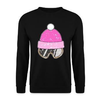 Skifahrerin - Snowboarderin - Mütze mit Brille - Unisex Pullover - Schwarz - Vorne - Alina (178cm) & Michal (187cm)