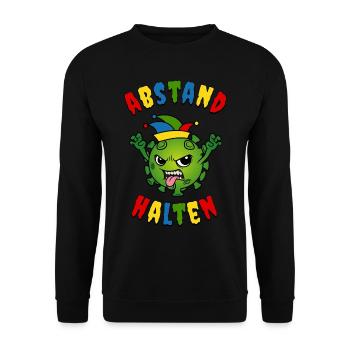 Fasching Karneval Corona Virus Abstand halten - Unisex Pullover - Schwarz - Vorne - Alina (178cm) & Michal (187cm)