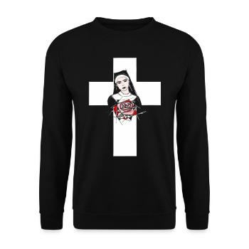 Nonne Kreuz Rose Tattoo Nun Gothic Dark - Unisex Pullover - Schwarz - Vorne - Alina (178cm) & Michal (187cm)
