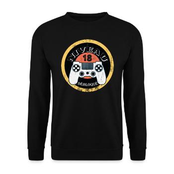 18 ans Anniversaire Gamer Niveau 18 - Sweat-shirt Unisexe - noir - Devant - Alina (178cm) & Michal (187cm)