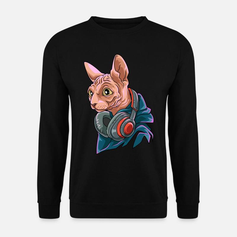 Coole Nacktkatze mit Kopfhörer - Unisex Pullover - Schwarz