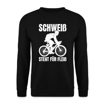 Lustiger Radfahrer Spruch Schweiß Fleiß Fahrrad - Unisex Pullover - Schwarz - Vorne - Alina (178cm) & Michal (187cm)