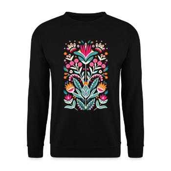 Otomi Blumen Mexikanische Blumenkunst - Unisex Pullover - Schwarz - Vorne - Alina (178cm) & Michal (187cm)