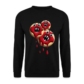 Drei Halloween Donuts sehr bissig. - Unisex Pullover - Schwarz - Vorne - Alina (178cm) & Michal (187cm)