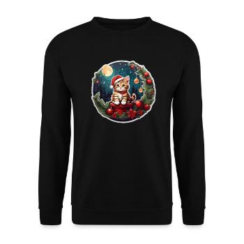 Weihnachtskatze - Unisex Pullover - Schwarz - Vorne - Alina (178cm) & Michal (187cm)