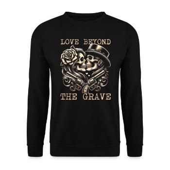 EWIGE LIEBE: LIEBE JENSEITS DES GRABES SCHÄDELKUNST - Unisex Pullover - Schwarz - Vorne - Alina (178cm) & Michal (187cm)