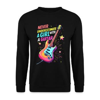 Mädchen mit Gitarre - Unisex Pullover - Schwarz - Vorne - Alina (178cm) & Michal (187cm)