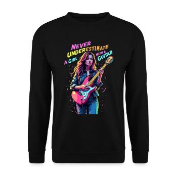 Mädchen mit Gitarre - Unisex Pullover - Schwarz - Vorne - Alina (178cm) & Michal (187cm)