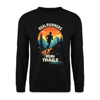 Real Runners Run Trails - Trail Running - Sweat-shirt Unisexe - noir - Devant - Alina (178cm) & Michal (187cm)