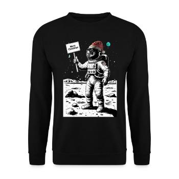 Frohe Weihnachten Astronaut - Feiertag auf dem Mon - Unisex Pullover - Schwarz - Vorne - Alina (178cm) & Michal (187cm)