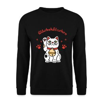Glückskätzchen-süßes Winkekatzedesign - Unisex Pullover - Schwarz - Vorne - Alina (178cm) & Michal (187cm)