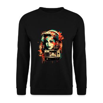 Retro Portrait von einer jungen Frau - Unisex Pullover - Schwarz - Vorne - Alina (178cm) & Michal (187cm)