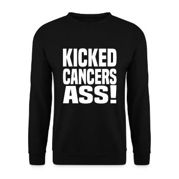 Kicked Cancers Ass! Anti Krebs Spruch - Unisex Pullover - Schwarz - Vorne - Alina (178cm) & Michal (187cm)