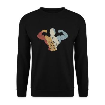 Bodybuilding Double Biceps Retro Style Vintage - Unisex Pullover - Schwarz - Vorne - Alina (178cm) & Michal (187cm)